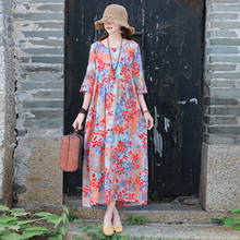 Vestido de estilo coreano de lino y algodón suave para verano, minivestido informal holgado, elegante, Vintage, estampado Floral, 2021 2024 - compra barato