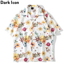 Dark Icon Bright Color Holiday Beach Hawaiian Shirt Men Turn-down Collar Street Polo Shirt Vintage Men's Shirts Blue Yellow Whit 2024 - buy cheap