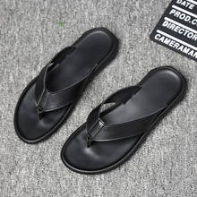 Sandalias planas de piel auténtica para hombre, chanclas clásicas romanas para la playa, zapatos de verano, sandalias informales antideslizantes 2024 - compra barato