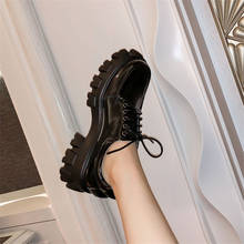 Sapato plataforma feminino de couro, salto redondo com plataforma para mulheres, pequeno, casual, de couro, no.2075, 2021 2024 - compre barato