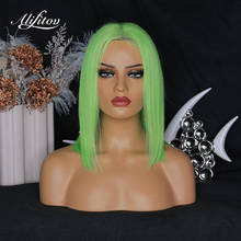 ALIFITOV Green Lace Front Wig Pre Plucked Middle Part Short Bob Wig Remy Hair Human Hair Wigs for Black Women 2024 - buy cheap