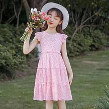 2-11 Years Girls Summer Cotton Print Dress Children Clothing Blue Pink Layered Kids Dresses For Girls Toddler Princess Clothes 2024 - buy cheap