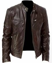 Mens Brown Pu Leather Jacket Motorcycle Faux Leather Moto Biker Jacket Men Hot Stand Collar Casual Coat Boy Large Size Xxxl 4xl 2024 - buy cheap