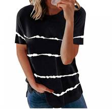 2021 mulheres listras camiseta verão cor sólida o-pescoço solto senhoras camisetas de manga curta feminino casual pulôver streetwear 2024 - compre barato