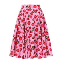 Vintage jupe femme Summer Skirt SP0677 Strawberry Floral Print Polka Dot Swing A Line Cotton Pink Skirt 2024 - buy cheap