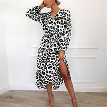 Vestido largo con estampado de leopardo para mujer, prenda Sexy de manga larga con botones, Maxi 2024 - compra barato