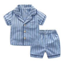 BINIDUCKLING 2021 Summer Boys Kids Pajamas Set Short Sleeves Striped Sleepwear For Toddler Cotton Pyjamas Set Children Homewear 2024 - buy cheap