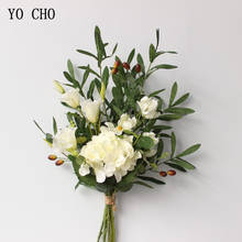 Yo cho buquê de flores de casamento, flor artificial de seda com rosas, folhas de eucalipto e azeite, para decoração de casamento 2024 - compre barato