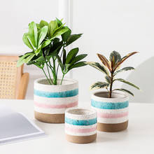 Korean Simple Hand-painted Stripe Ceramic Flowerpot New Fresh Desktop Green Plant Succulent Flower Pot Home Balcony Garden 2024 - buy cheap