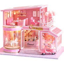 DIY Wooden Dollhouse Pink Carousel 3D Doll Houses Miniature With Furniture Kit Casa Music Led Toys for Children Birthday Gift 2024 - buy cheap