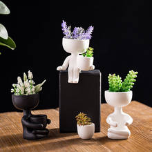 Modern Design Ceremic Sitting Doll Flower Pots Desk Decoration Figurines Pen Holder Ornaments Black & White Flowerpots Holder 2024 - buy cheap