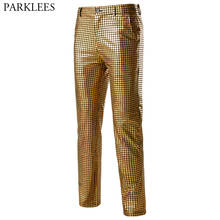 Pantalones a cuadros metálicos dorados brillantes para hombre, pantalones de baile, discoteca, cantante, Punk, Rockpants para hombre, para Festival, fiesta de Navidad, escenario, 3XL 2024 - compra barato