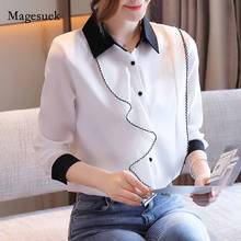 2020 POLO Collar Blouse Solid Ruffles Autumn White Chiffon Shirts Women Tops Fashion Long Sleeve Shirt Cardigan  Blusas 10961 2024 - buy cheap