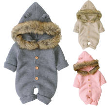 Pudcoco US Stock 0-24M 3 estilos bebé recién nacido niña invierno con capucha mameluco de manga larga tejido mono niña ropa de invierno 2024 - compra barato