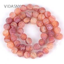 Natural Matte Frost Cracked Orange Red Agates Onyx Round Stone Beads For Jewelry Making 4mm-12mm Spacer Beads Diy Bracelet 15'' 2024 - buy cheap