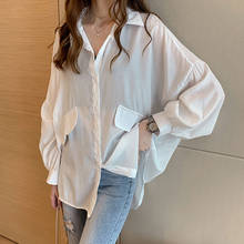 Blusa blanca holgada de manga acampanada para mujer, de talla grande Camisa larga, Tops informales, blusas sólidas coreanas para oficina 2021 2024 - compra barato