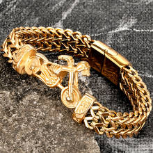Corrente de ouro aço inoxidável masculino crânio pulseira punk mão acessórios magnético atacado moda pulseira jóias presentes do namorado 2024 - compre barato