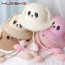 HUISHI Summer Hat For Baby Girl Straw Cute Cartoon Dance Airbag Ears Rabbit Hat For Kids Boy Girls Beach Panama Cap Foldable 2024 - buy cheap