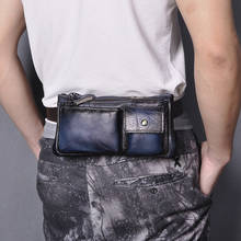 Fashion Blue Genuine Leather Unisex Cross-body Sling Bag Design Casual Travel Cigarette Case Fanny Waist Belt Bag Pack 811-29 2024 - buy cheap