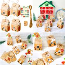 24 Sets Christmas House Gift Box Kraft Paper Cookies Candy Bag Snowflake Tags  Advent Calendar Stickers Hemp Rope Party Suppiles 2024 - buy cheap