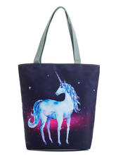 Miyahouse-Bolso de compras de poliéster para mujer, bolsa grande de gran capacidad con diseño de unicornio azul, a la moda, para el verano 2024 - compra barato