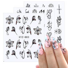 Переводные наклейки для ногтей, черные цветочные Водные Переводные картинки, цветы, листья, украшения для дизайна ногтей, Слайдеры для маникюра 2022 - купить недорого