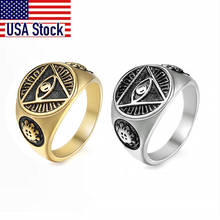 316L Stainless Steel Signet Ring For Men Triangle Eye of Providence Illuminati Pyramid All Seeing Eye Fashion Male Jewelry HR365 2024 - buy cheap