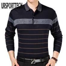 Ursporttech camisa polo masculina social, camisa social com manga comprida listrada de marca na moda, design masculino 2024 - compre barato