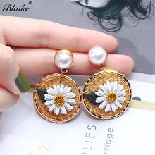 Blaike Exquisite Gold Filled Round Woven Daisy Flower Earrings For Women Synthetic Pearl Dangle Earring Party Banquet Jewelry 2024 - buy cheap