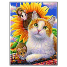 5D DIY Diamond Painting Full Circle Diamond Embroidery Animal "Cat Sunflower" Painting Cross Stitch Mosaic 2024 - buy cheap