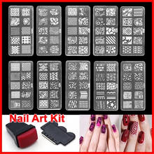 Conjunto de placa para carimbo de unha, retangular, estampa negativo para unhas, faça você mesmo, design de unhas, conjunto de placa de carimbo para manicure, 1 conjunto 2024 - compre barato