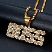 Hip Hop Rhinestones Paved Bling Iced Out Stainless Steel Boss Pendant Necklace for Men Rapper Jewelry Drop Shipping 2024 - buy cheap