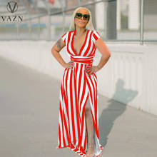 VAZN 2021 Hot List Plus Size High-end Striped Sexy Young Free Holiday Short Sleeve Women's High Waist Straight Maxi Dress 2024 - buy cheap