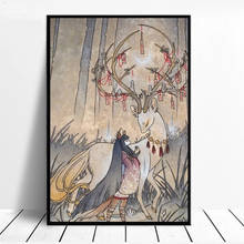 Kitsune deer yokai impressão em tela decoração para casa grandes fotos de parede para sala de estar posters hd quadros em tela 2024 - compre barato