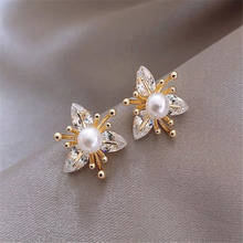 Fashion Luxury Crystal Pearl Flower Stud Earrings Elegant Female Exquisite Gold Earrings Jewelry Accessories 2024 - buy cheap