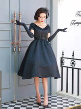 Audrey Hepburn Vintage Black Dress French Vintage Elegant High Waist Tutu Dress A-Line V-neck Dress Party Vestidos 2024 - buy cheap