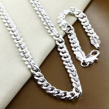 New Classic 925 Sterling Silver Jewelry Sets Fashion 10mm Hip Hop Chain Necklace Bracelet Sets For Male 2024 - buy cheap