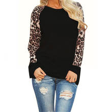 Women Leopard Stitching T-Shirt Oversized Women's Long-Sleeved TShirt Top S-5xl Tees Shirt Cotton Round Neck Tops Tee Loose 2024 - buy cheap