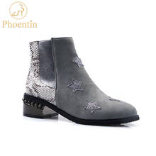 Phoentin-Botines de tacón medio con estampado de serpiente para mujer, zapatos de patchwork con cremallera, color gris, cinco ángulos, estrellas, con apliques, color negro, FT778 2024 - compra barato