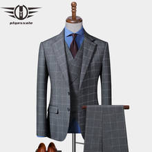 Traje a cuadros para hombre, traje Formal de tres piezas para boda, color gris, primavera y otoño, Q1127, novedad de 2021 2024 - compra barato