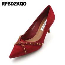 Stud Pumps Ladies Modern Thin Size 4 34 Designer Scarpin Stiletto Black 2019 Elegant Women Shoes Red Pointed Toe Rivet Suede 2024 - buy cheap