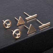 Fashion Trendy Jewelry Accessories 3pcs/Set Women Simple Alloy Cubic Round Triangl Geometric Shaped Stud Earrings Gold 2024 - buy cheap