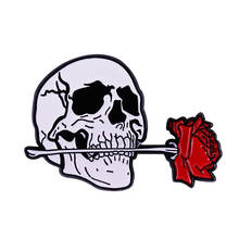 Skull Rose enamel pin romantic love flowers skeleton halloween badge 2024 - buy cheap