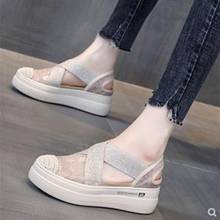 Sandalias De lona con recortes informales para Mujer, Zapatos planos De plataforma transpirables con flores huecas, novedad De verano 2021 2024 - compra barato