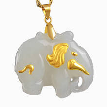Drop Shipping Elephant Hetian Jade Pendant Gold Jadetite Necklace Lucky Amulet 24K Gold Jewelry For Women Men Gift 2024 - buy cheap