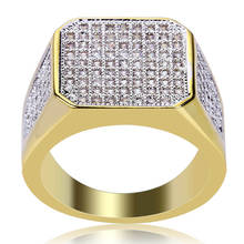 Anel masculino de luxo, moderno, dourado-cor, zircônia, joia para homens, vintage, anel geométrico, presente de casamento e noivado 2024 - compre barato