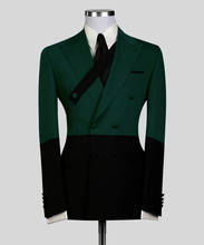 2021 Fashion Green And Black Double Breasted Mens Suits With Pants 2 Pieces Groom Best Man Suit Business Wedding Tailored Blazer 2024 - buy cheap