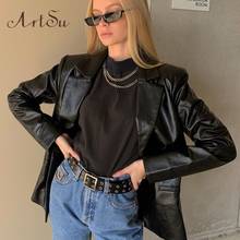 Artsu Women Open Stitch PU Leather Jacket Autumn Clothes Loose Turn Down Collar Punk Jackets  Black Moto Biker Jacket ASCO41391 2024 - buy cheap