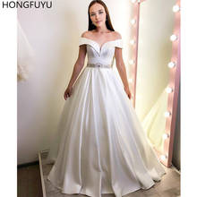 HONGFUYU Off The Shoulder Satin A-line Wedding Dresses Sleeveless Wedding Gowns for Bride Vestido de Novia Crystals Waistband 2024 - buy cheap