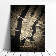 Nashville New Orleans New York City Orlando Philadelphia United States Black and gold Canvas Wall Art Map Poster Office Decor 2024 - buy cheap